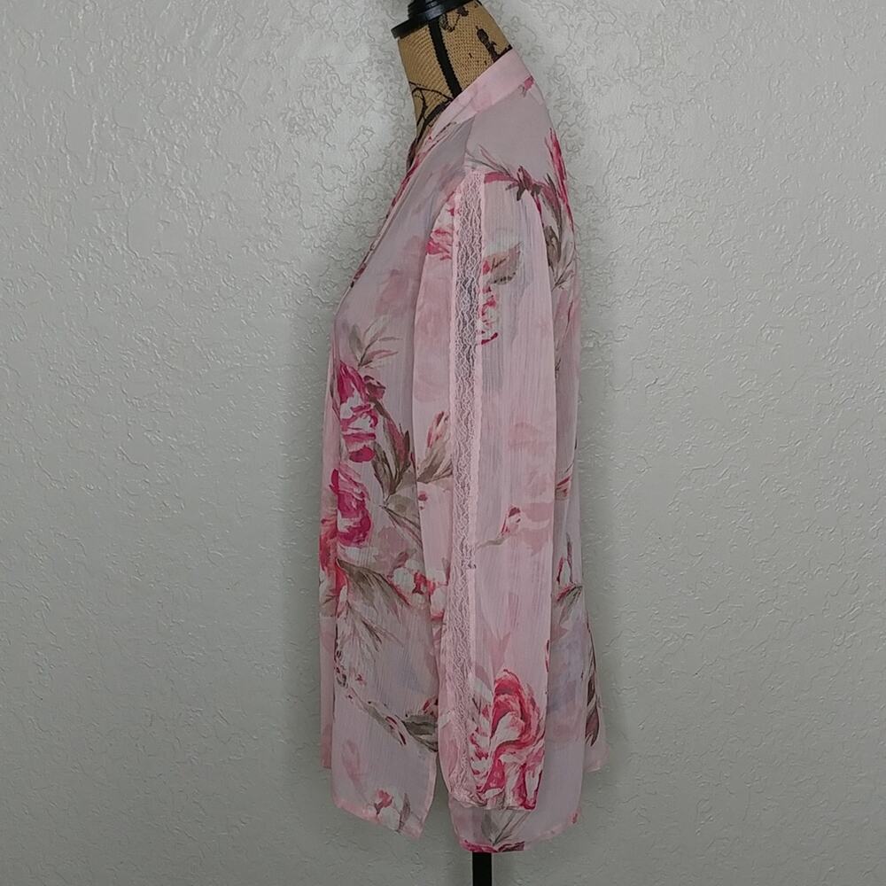 Susan Graver Sheer Floral Top Pink Size S - Picture 2 of 8